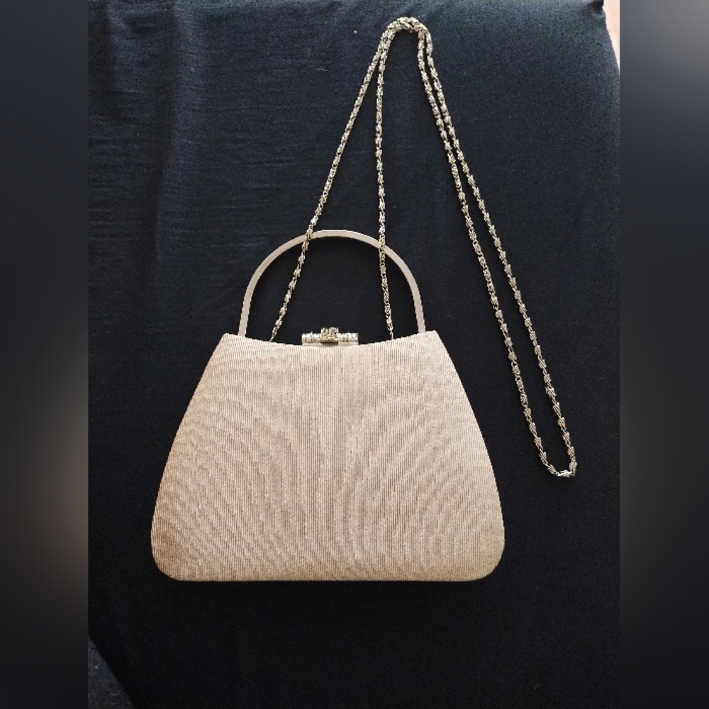 Vintage Farfalla Clasp Purse. Rhinestone Clasp Metal Handle Opt Shoulder Strap